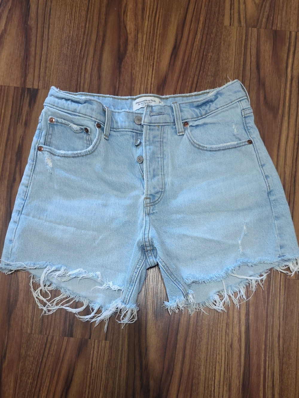 Abercrombie & Fitch Light Blue Distressed Frayed Hem Denim Shorts
